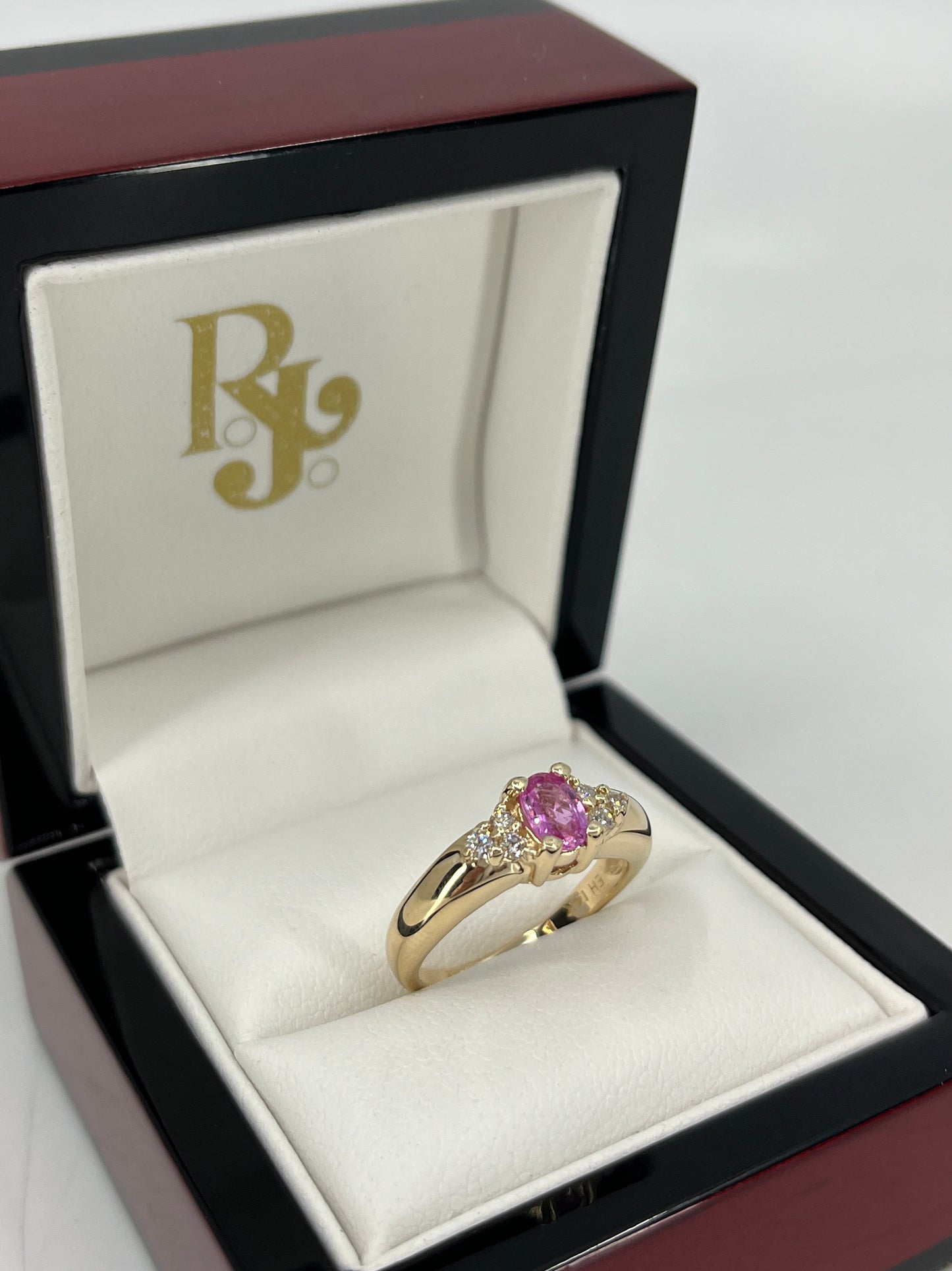 14K Pink Tourmaline Ring with Natural Diamonds