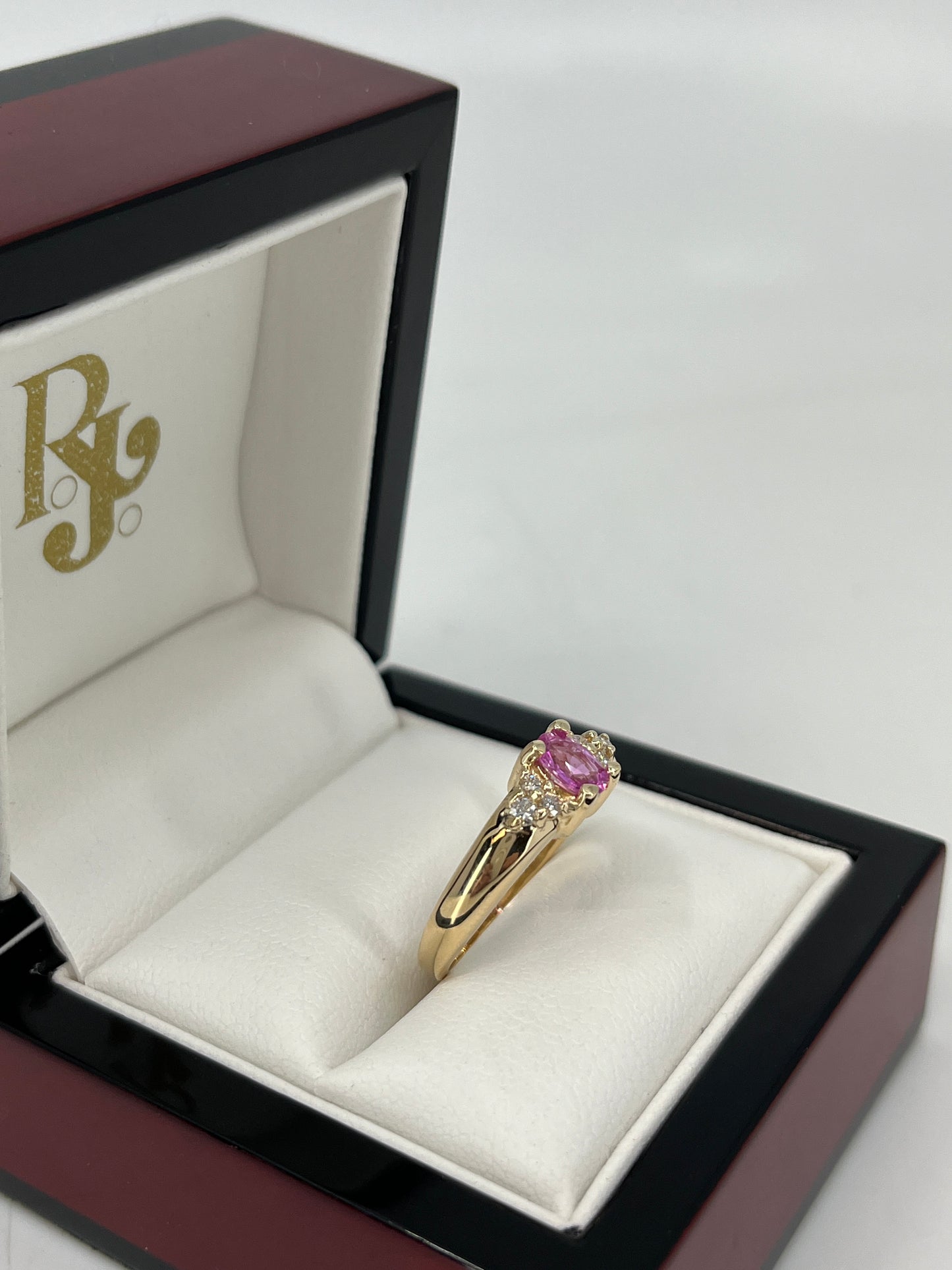 14K Pink Tourmaline Ring with Natural Diamonds