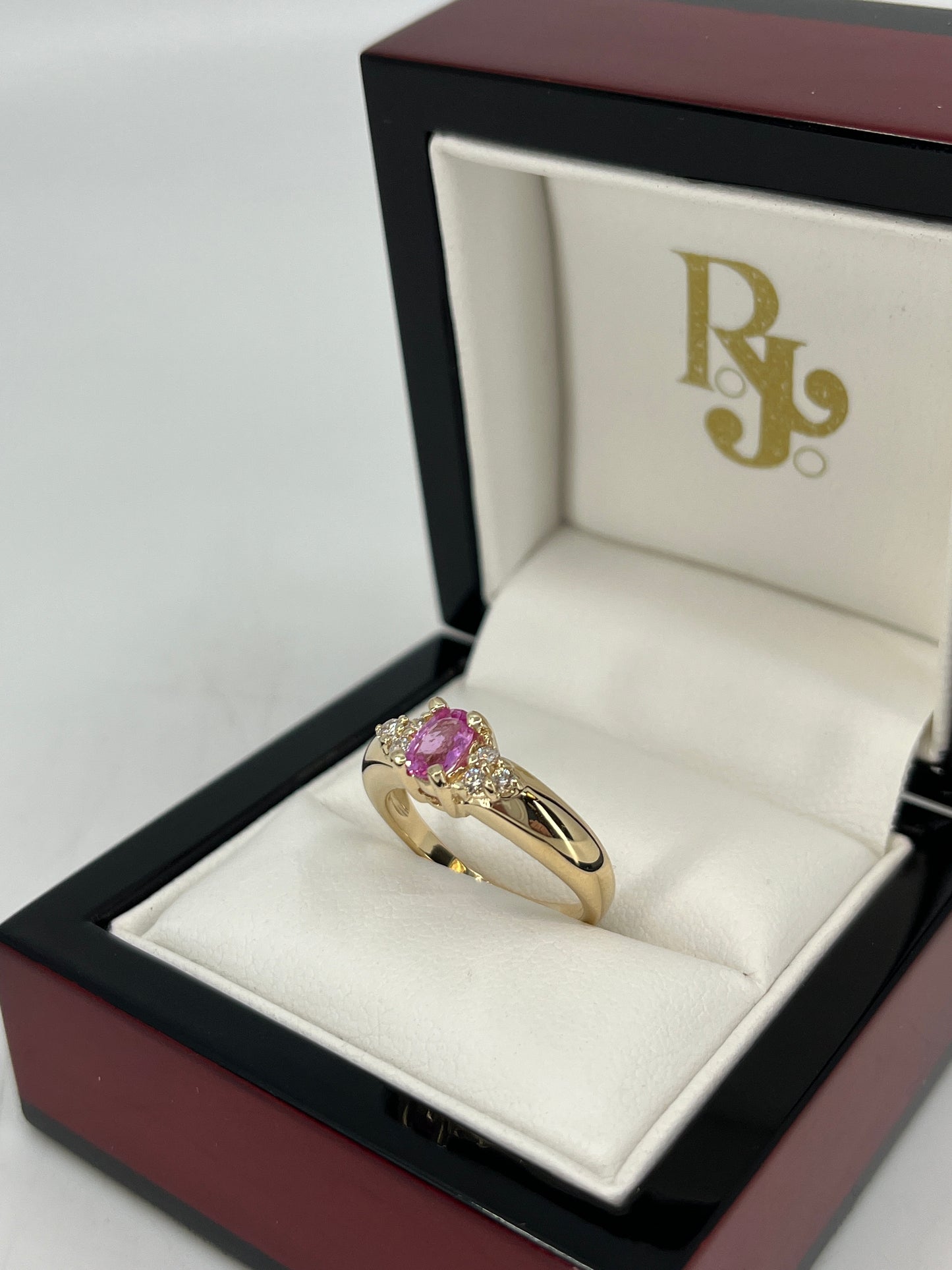 14K Pink Tourmaline Ring with Natural Diamonds