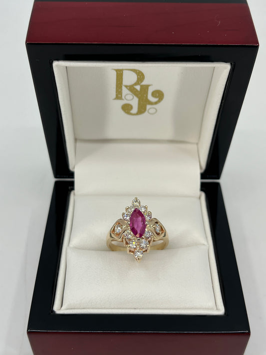 14K Ruby Ring with Natural Diamonds