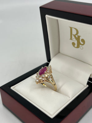 14K Ruby Ring with Natural Diamonds