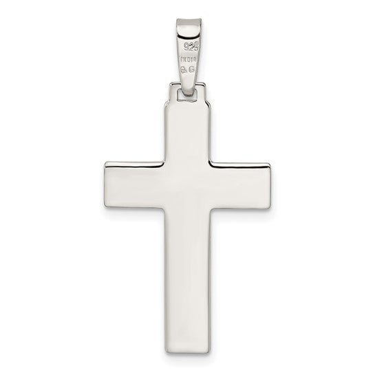 Sterling Silver Polished with Lines Latin Cross Pendant