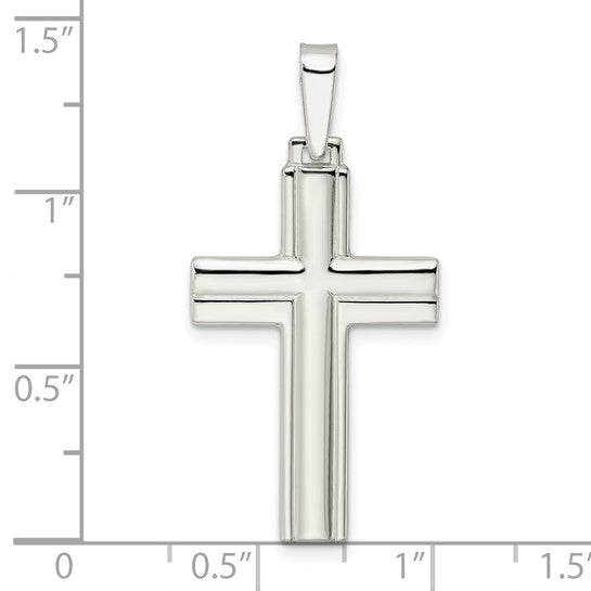 Sterling Silver Polished with Lines Latin Cross Pendant