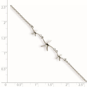 Sterling Silver Rhodium-plated 10in with 1in ext Three Stars Anklet