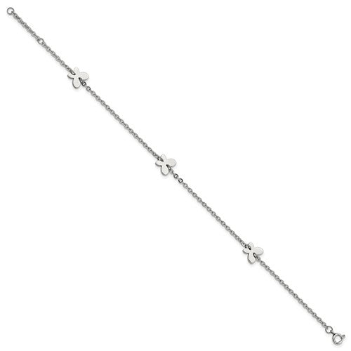 Stainless Steel Polished with Butterfly Charms 9 inch Anklet Plus 1 inch Extension