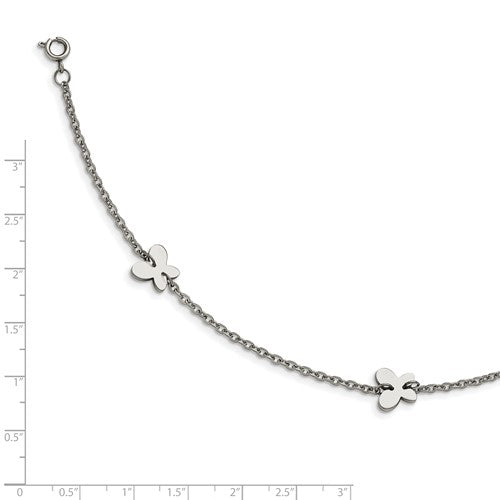 Stainless Steel Polished with Butterfly Charms 9 inch Anklet Plus 1 inch Extension