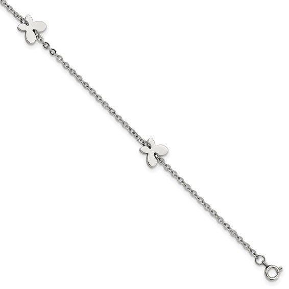 Stainless Steel Polished with Butterfly Charms 9 inch Anklet Plus 1 inch Extension