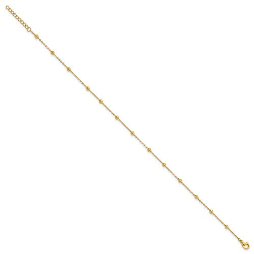 Stainless Steel Polished Yellow IP-plated Beaded 9.5 inch Anklet Plus 1 inch Extension