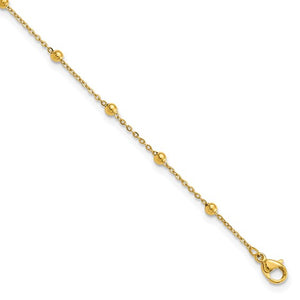 Stainless Steel Polished Yellow IP-plated Beaded 9.5 inch Anklet Plus 1 inch Extension