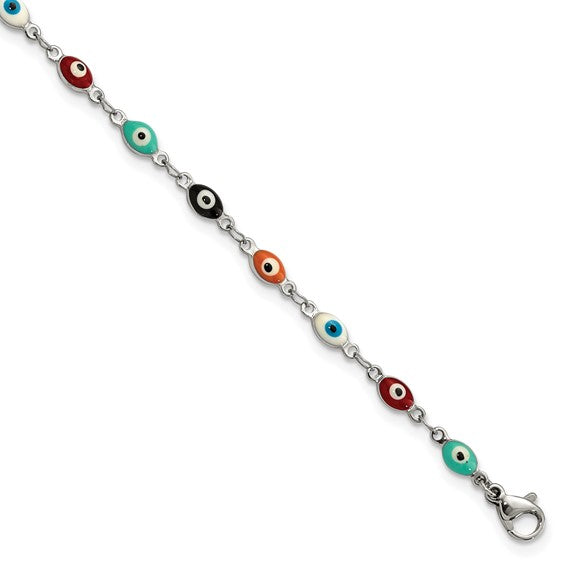 Stainless Steel Polished Enameled Eyes 9 inch Anklet Plus 1 inch Extension