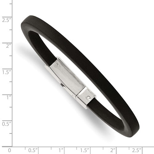 Stainless Steel Polished Black Rubber 8.5 inch Bracelet