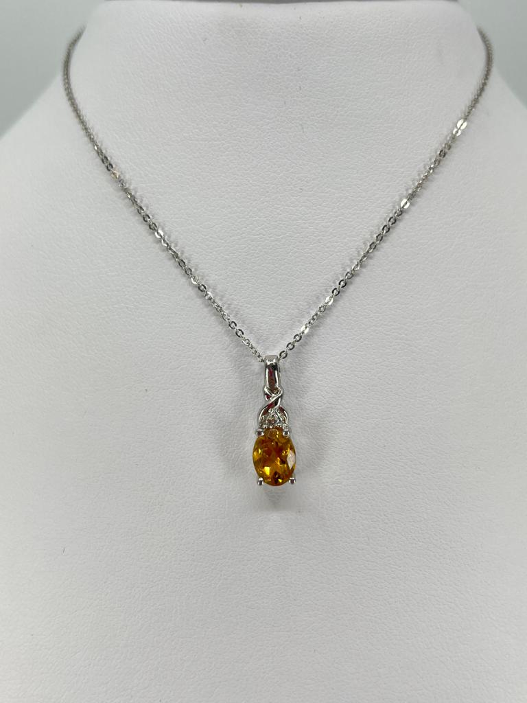 Oval Citrine & Diamond Pendant