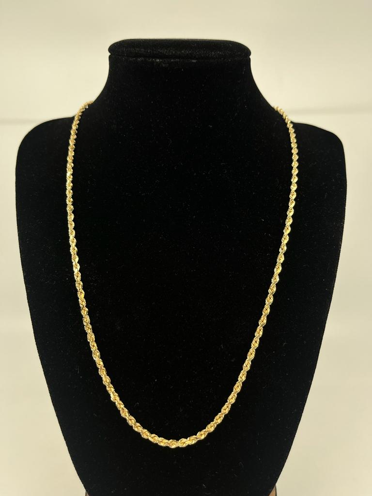 3mm 14 Karat Yellow Gold Rope Chain