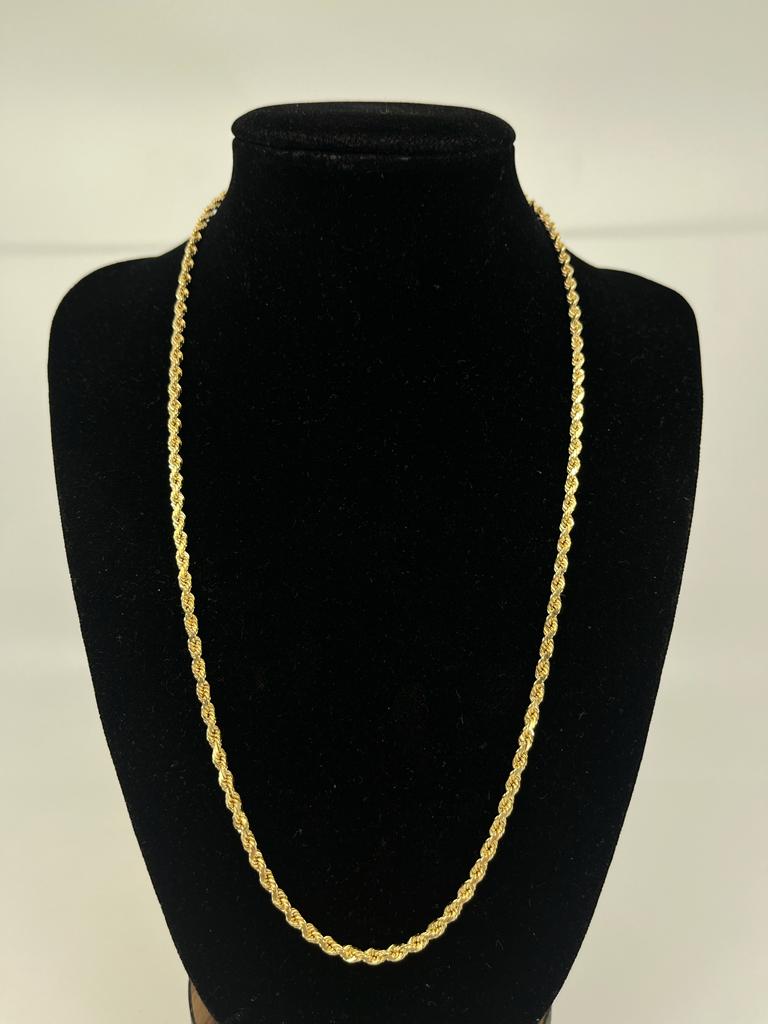 3mm 14 Karat Yellow Gold Rope Chain