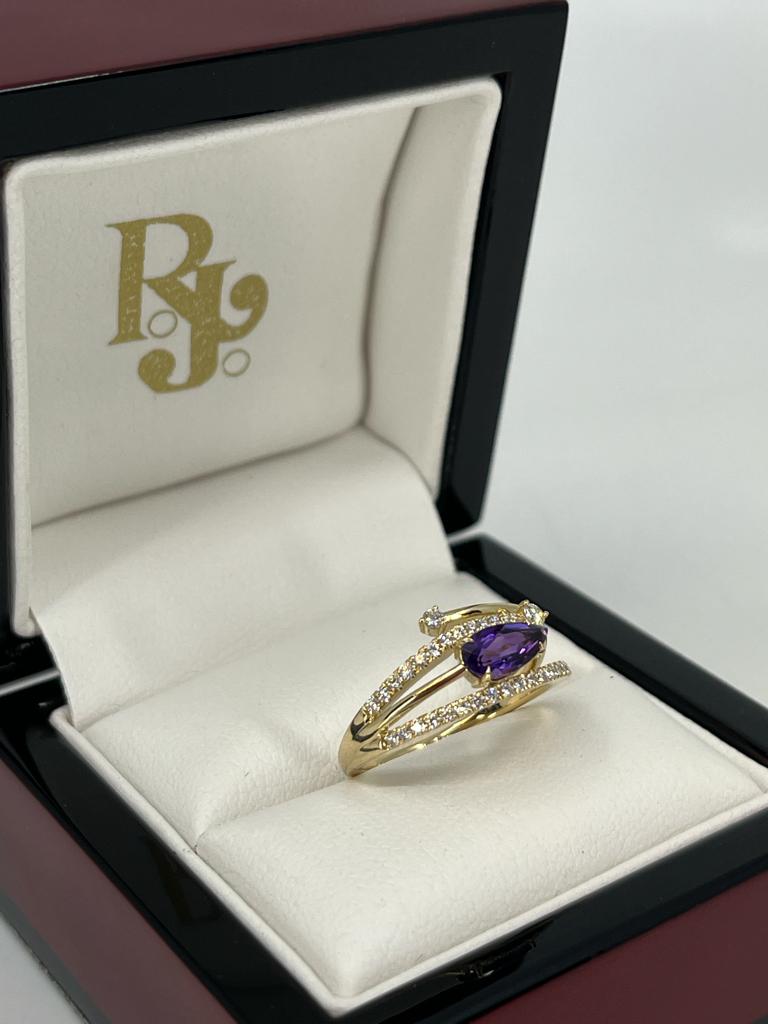 Fancy Bypass Amethyst & Diamond Ring