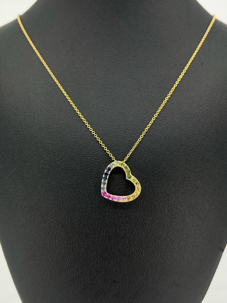 Rainbow CZ & Gold Heart Pendant