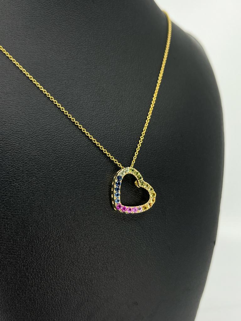 Rainbow CZ & Gold Heart Pendant