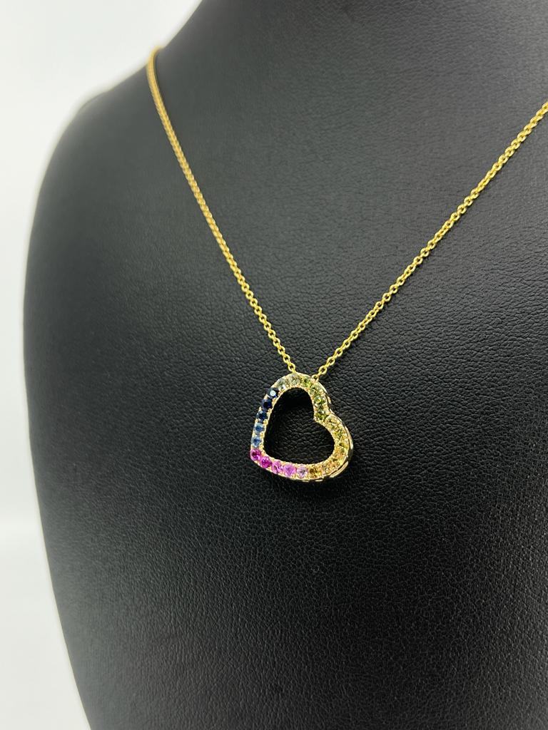 Rainbow CZ & Gold Heart Pendant