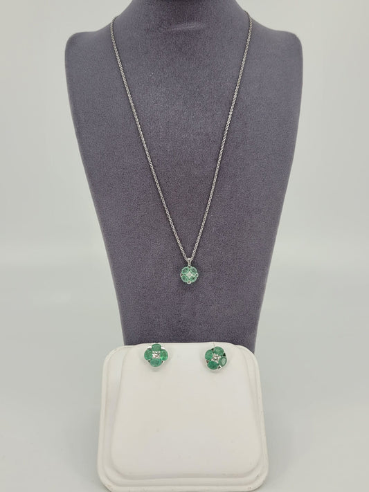 Emerald Pendant And Earrings Set