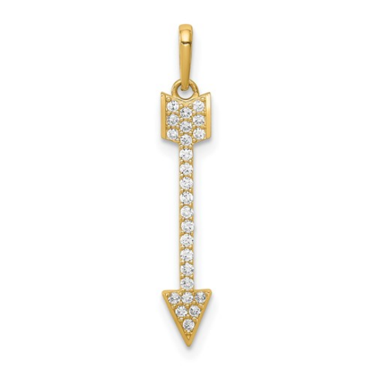 14K Yellow Gold Arrow Cubic Zirconia Pendant