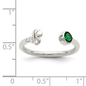 Green Glass Bead 4-Leaf Clover Adjustable Ring