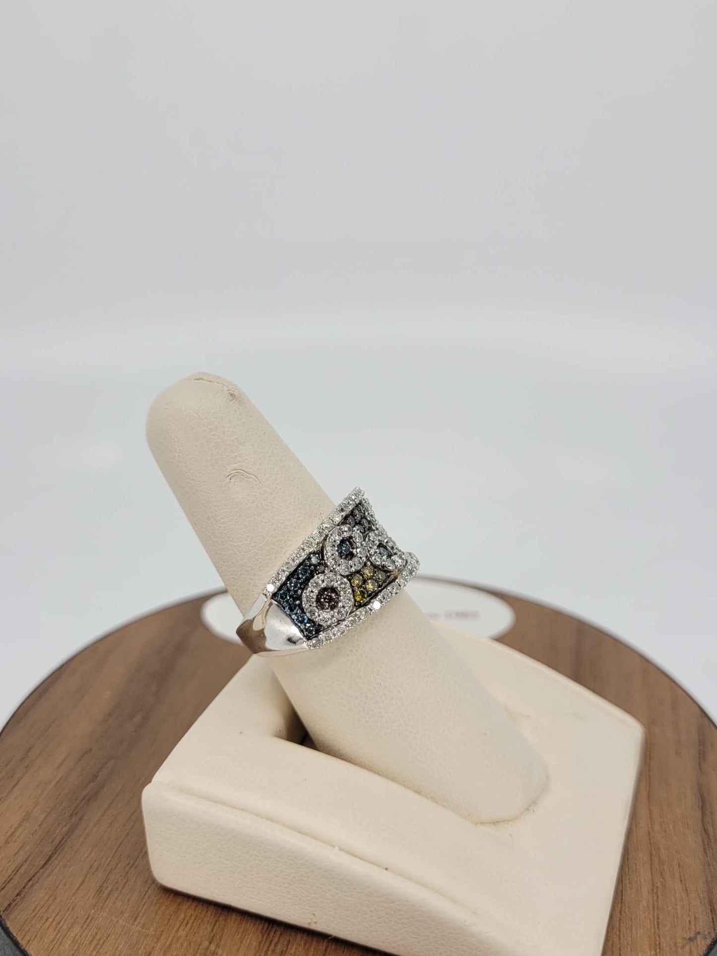 Sterling Silver Custom Design Ring with Natural Brown Blue Yellow Diamonds 1.50 Carat Total Weight