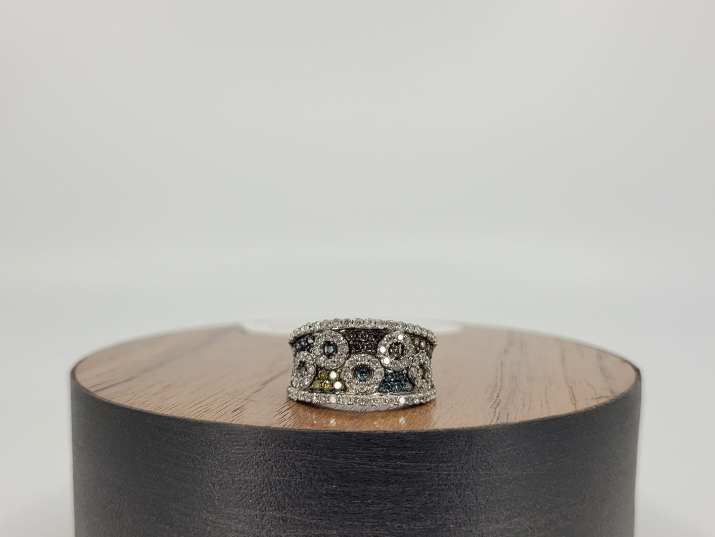 Sterling Silver Custom Design Ring with Natural Brown Blue Yellow Diamonds 1.50 Carat Total Weight