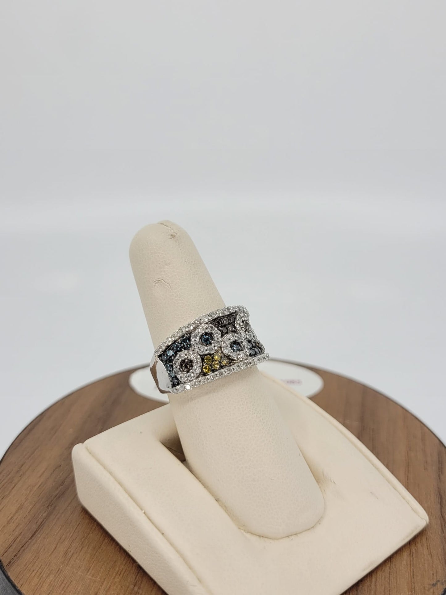 Sterling Silver Custom Design Ring with Natural Brown Blue Yellow Diamonds 1.50 Carat Total Weight