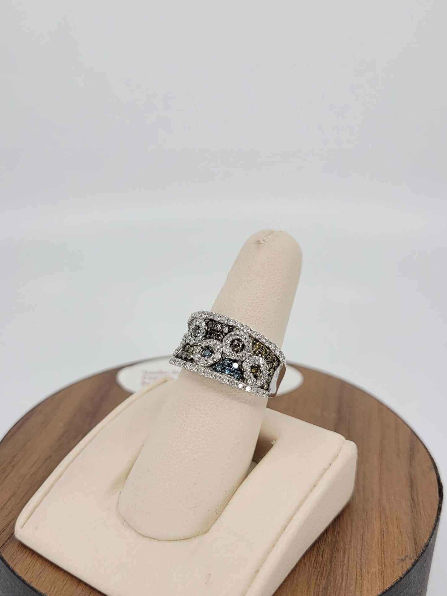 Sterling Silver Custom Design Ring with Natural Brown Blue Yellow Diamonds 1.50 Carat Total Weight