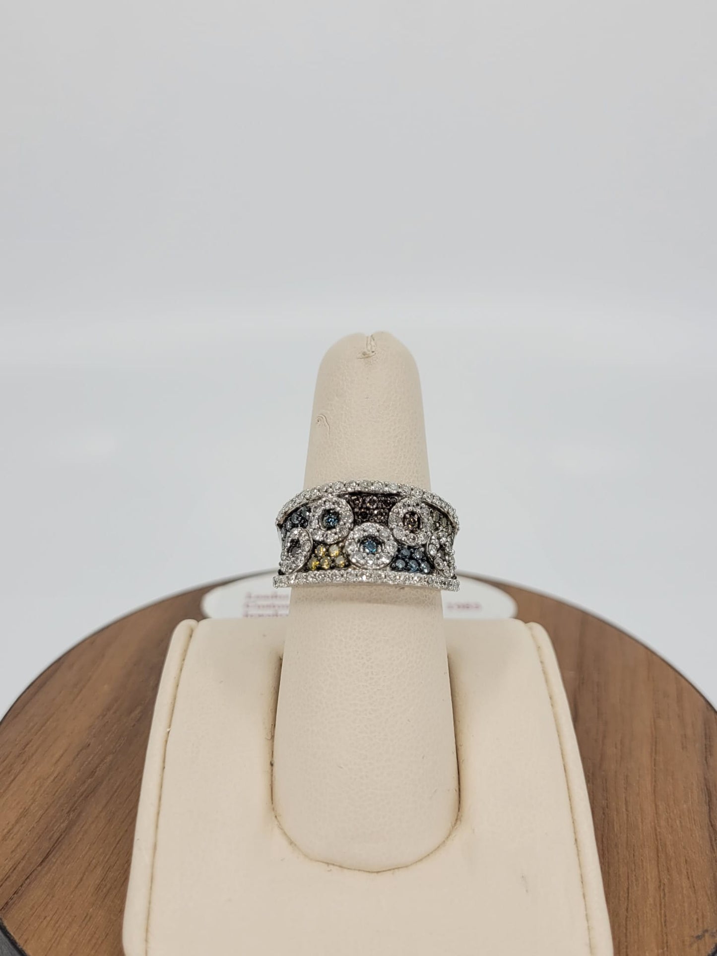 Sterling Silver Custom Design Ring with Natural Brown Blue Yellow Diamonds 1.50 Carat Total Weight