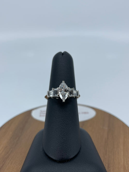 14K White Gold .99 Carat Marquise Diamond Engagement Ring