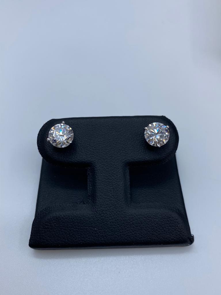 14K White Gold 3 Carat Total Weight Diamond Studs with VS2 Clarity on a Martini Prong Set