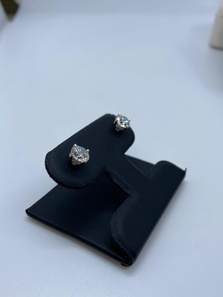 14K White Gold 1.65 Carat Total Weight Diamond Studs with VS1 Clarity on a Classic 4-Prong Setting