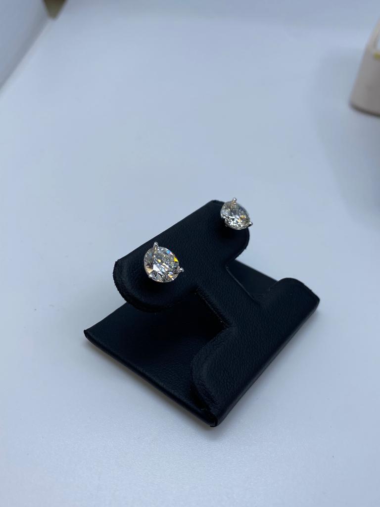 14K White Gold 4 Carat Total Weight Lab Diamond Studs with VS1 Clarity on a Martini Prong Setting