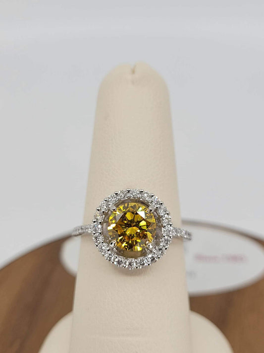 Vivid Yellow Diamond Engagement Ring With Halo