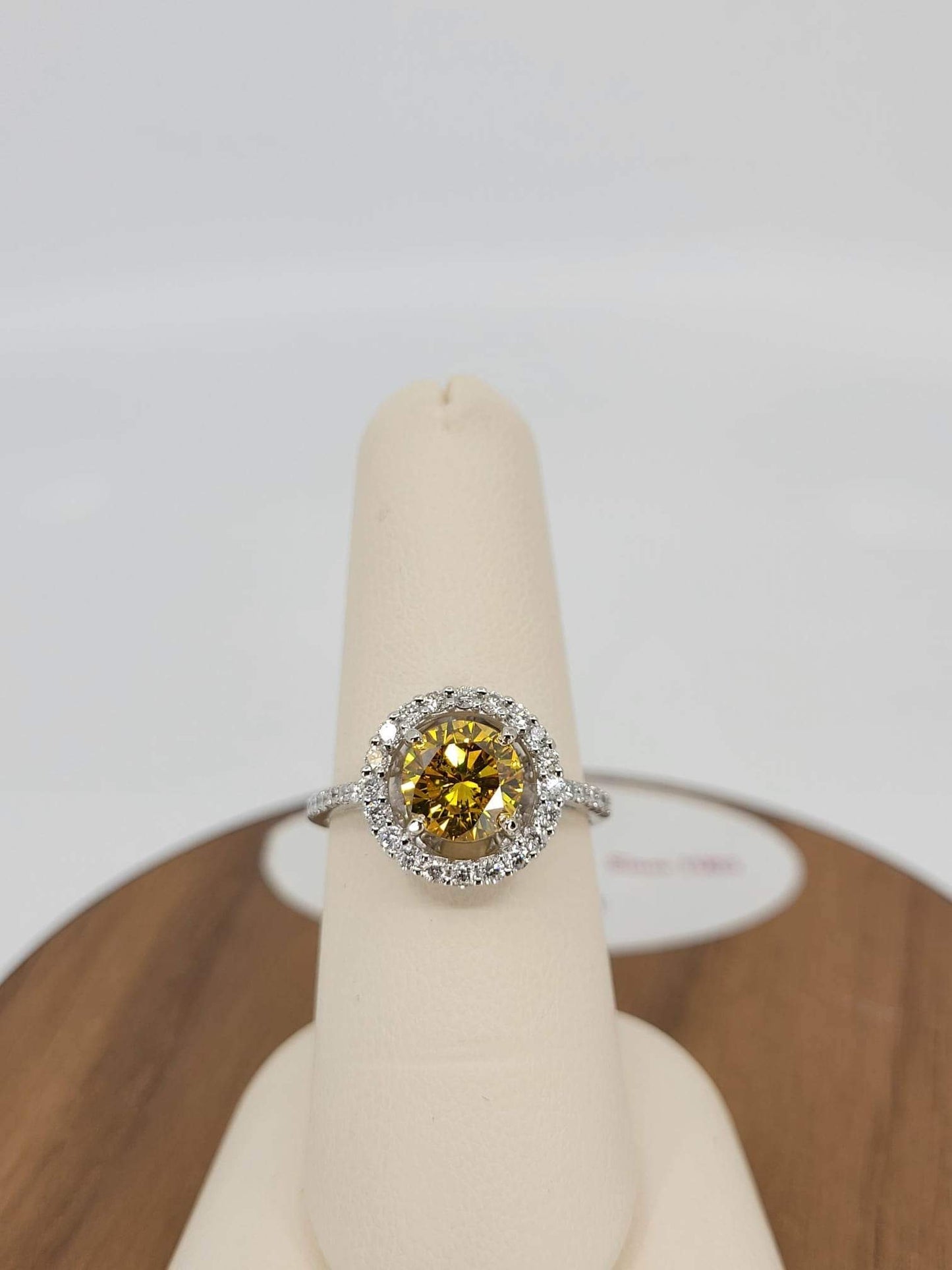 Vivid Yellow Diamond Engagement Ring With Halo