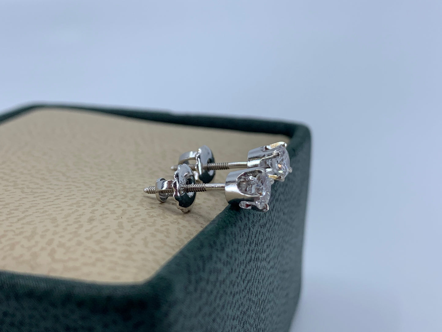 14K White Gold Diamond Studs .59 Carat Total Weight with Screw Back Post