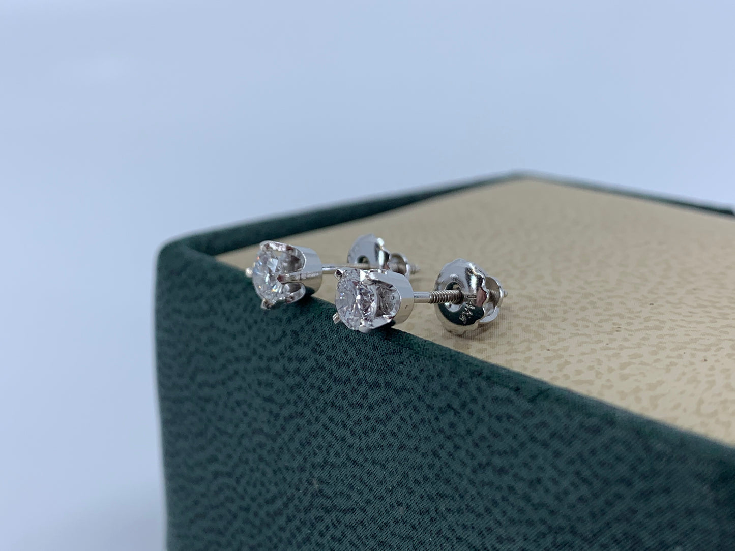 14K White Gold Diamond Studs .59 Carat Total Weight with Screw Back Post