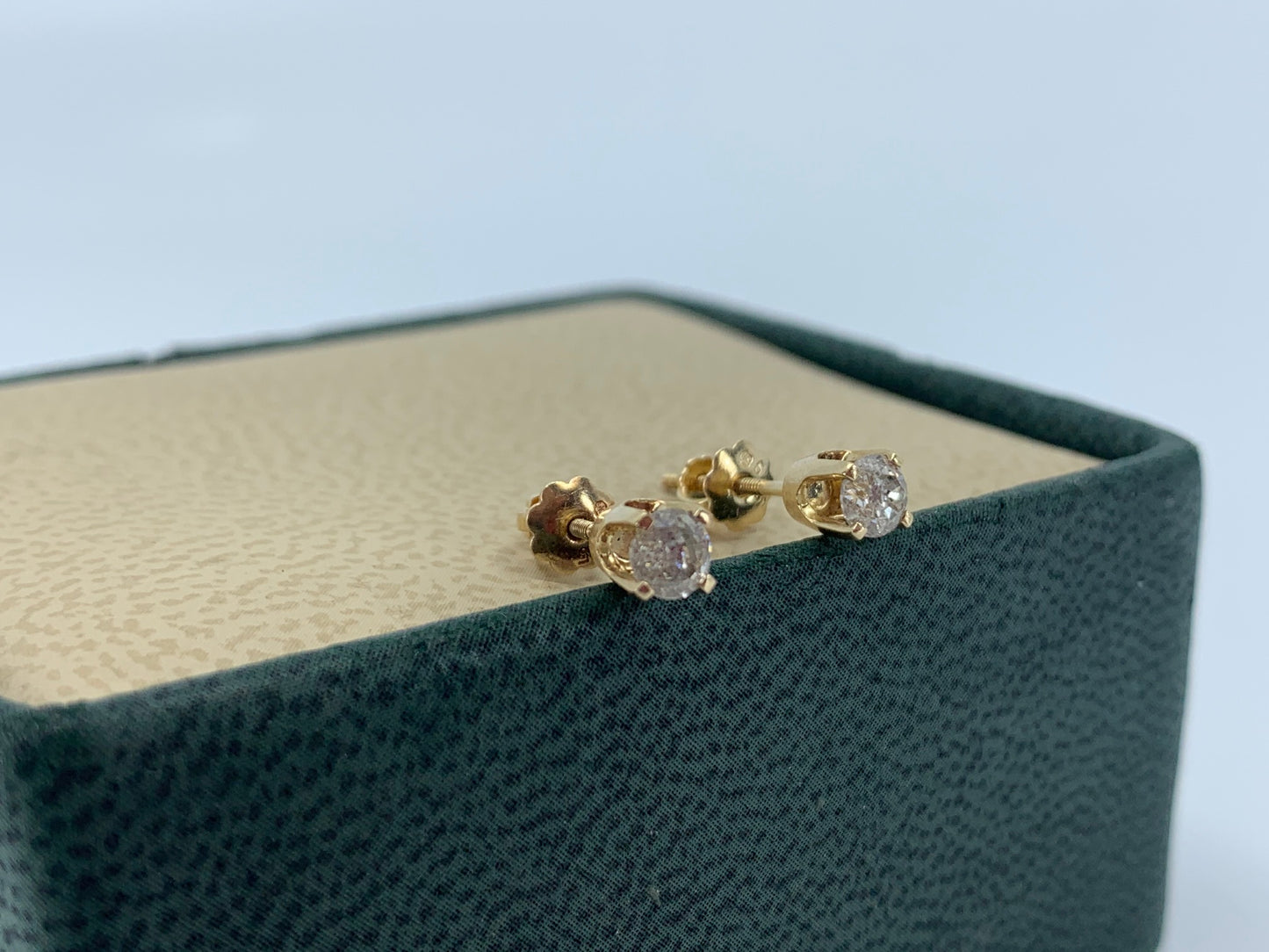 14K Yellow gold Diamond Studs .40 Carat Total Weight with Screw Back Post