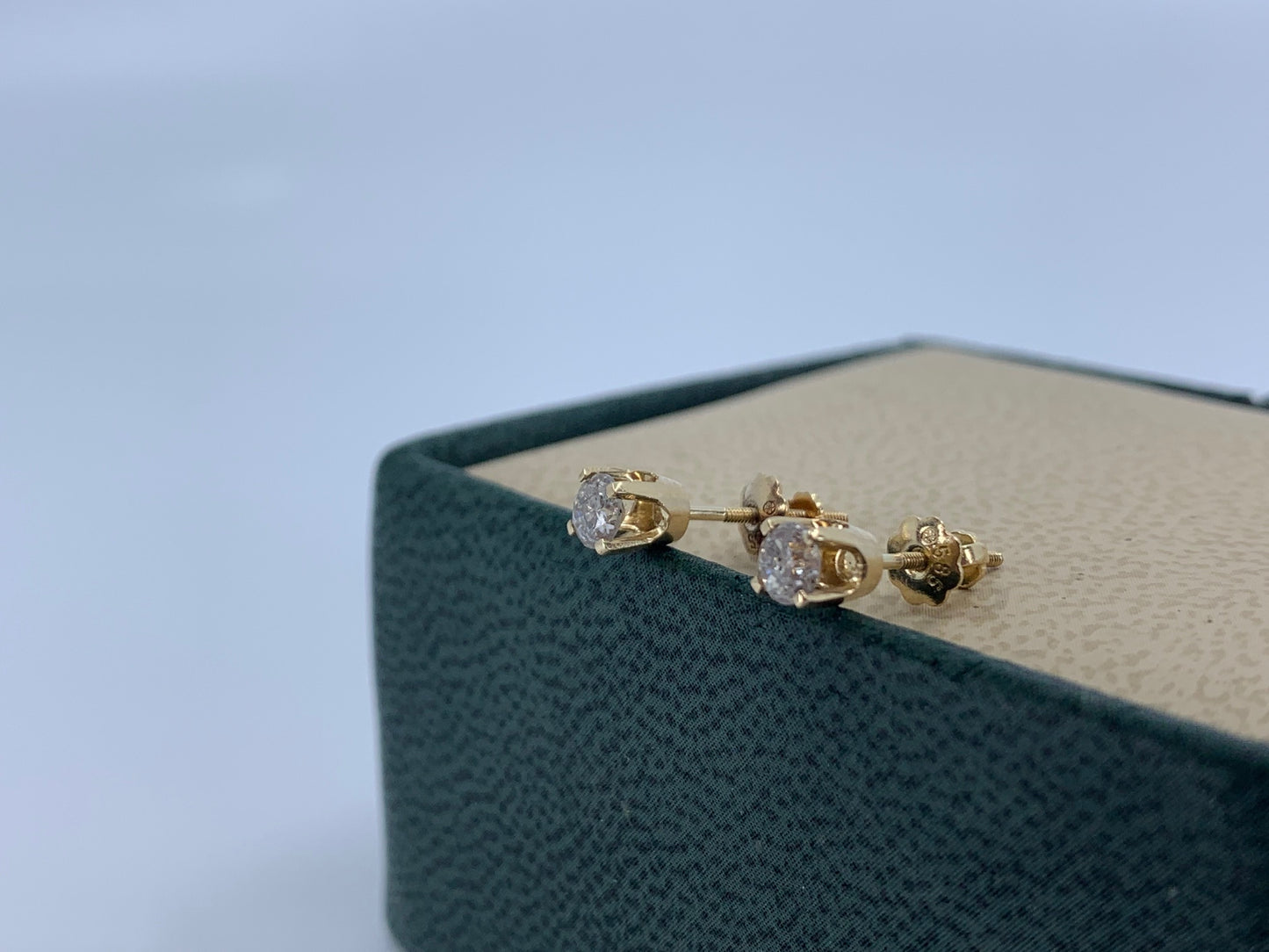 14K Yellow gold Diamond Studs .40 Carat Total Weight with Screw Back Post