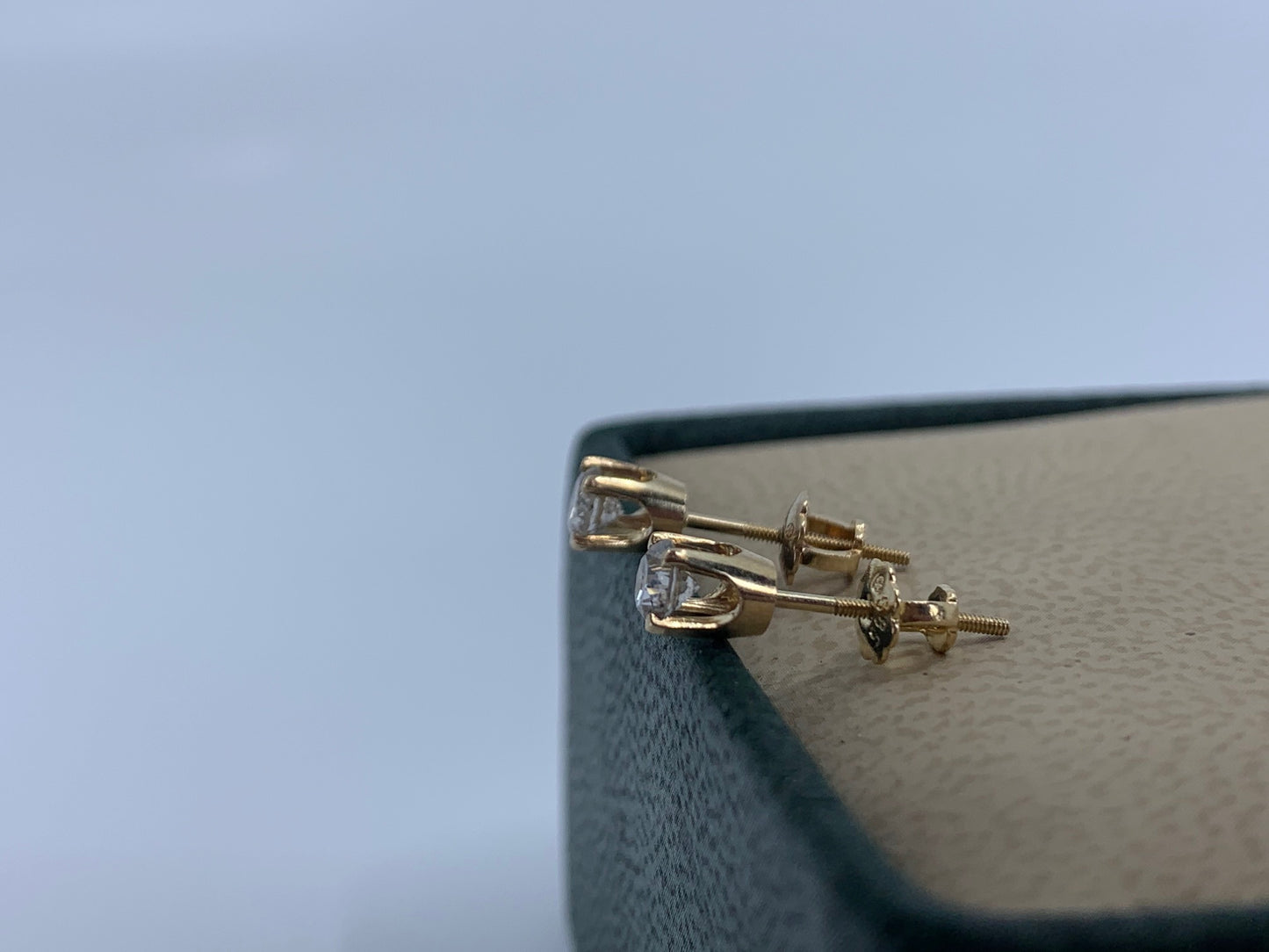 14K Yellow gold Diamond Studs .40 Carat Total Weight with Screw Back Post