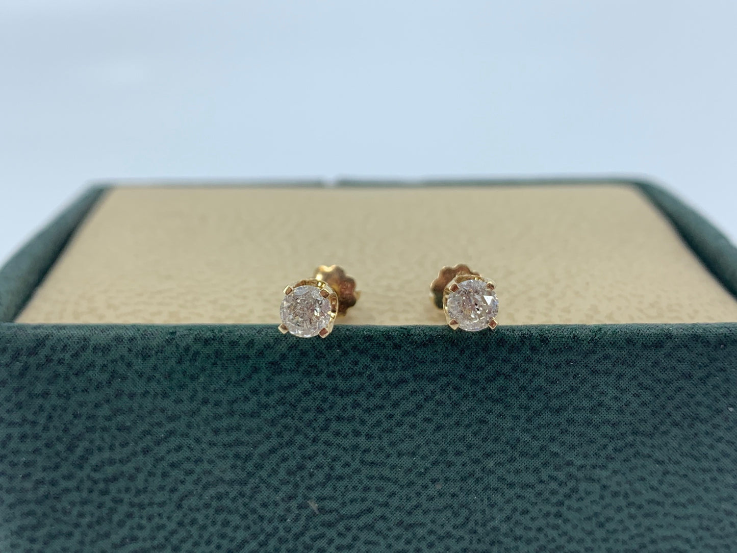 14K Yellow gold Diamond Studs .40 Carat Total Weight with Screw Back Post