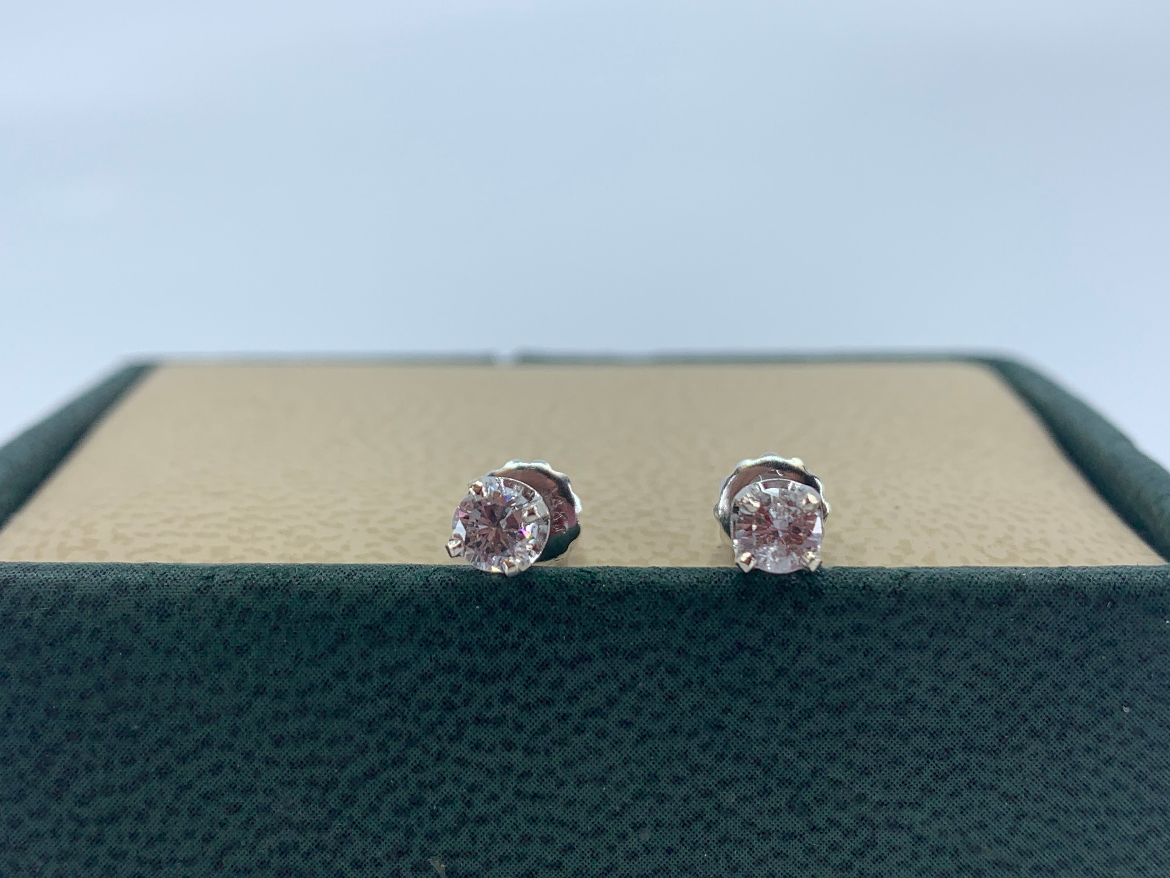 14K White Gold Diamond Studs .41 Carat Total Weight with Screw Back Post
