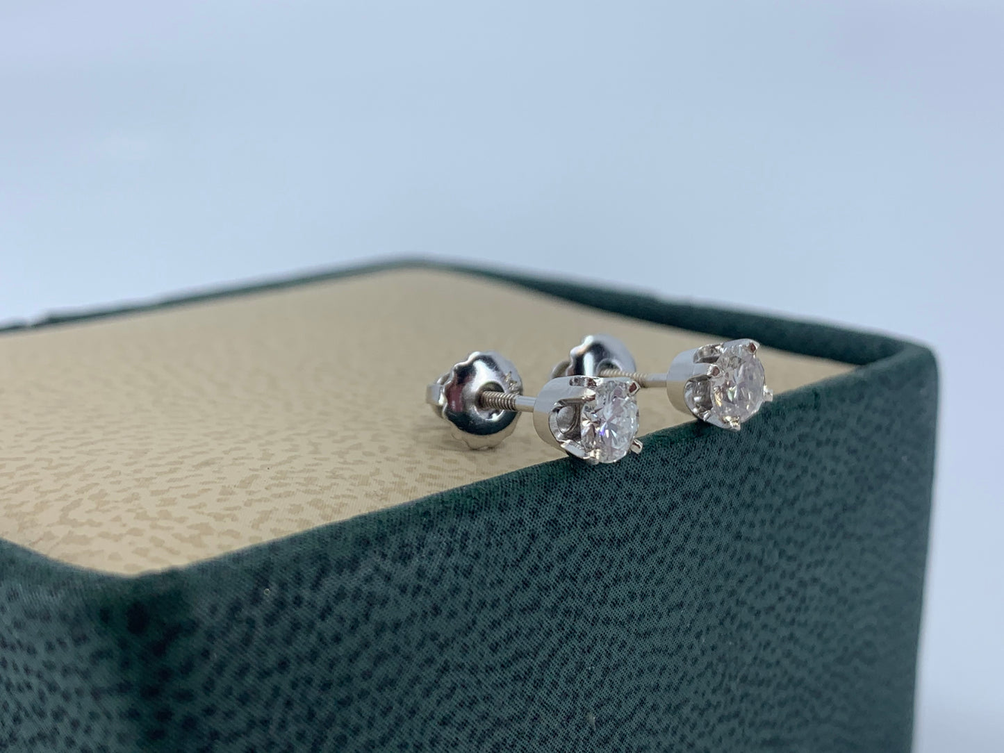 14K White Gold Diamond Studs .56 Carat Total Weight with Screw Back Post