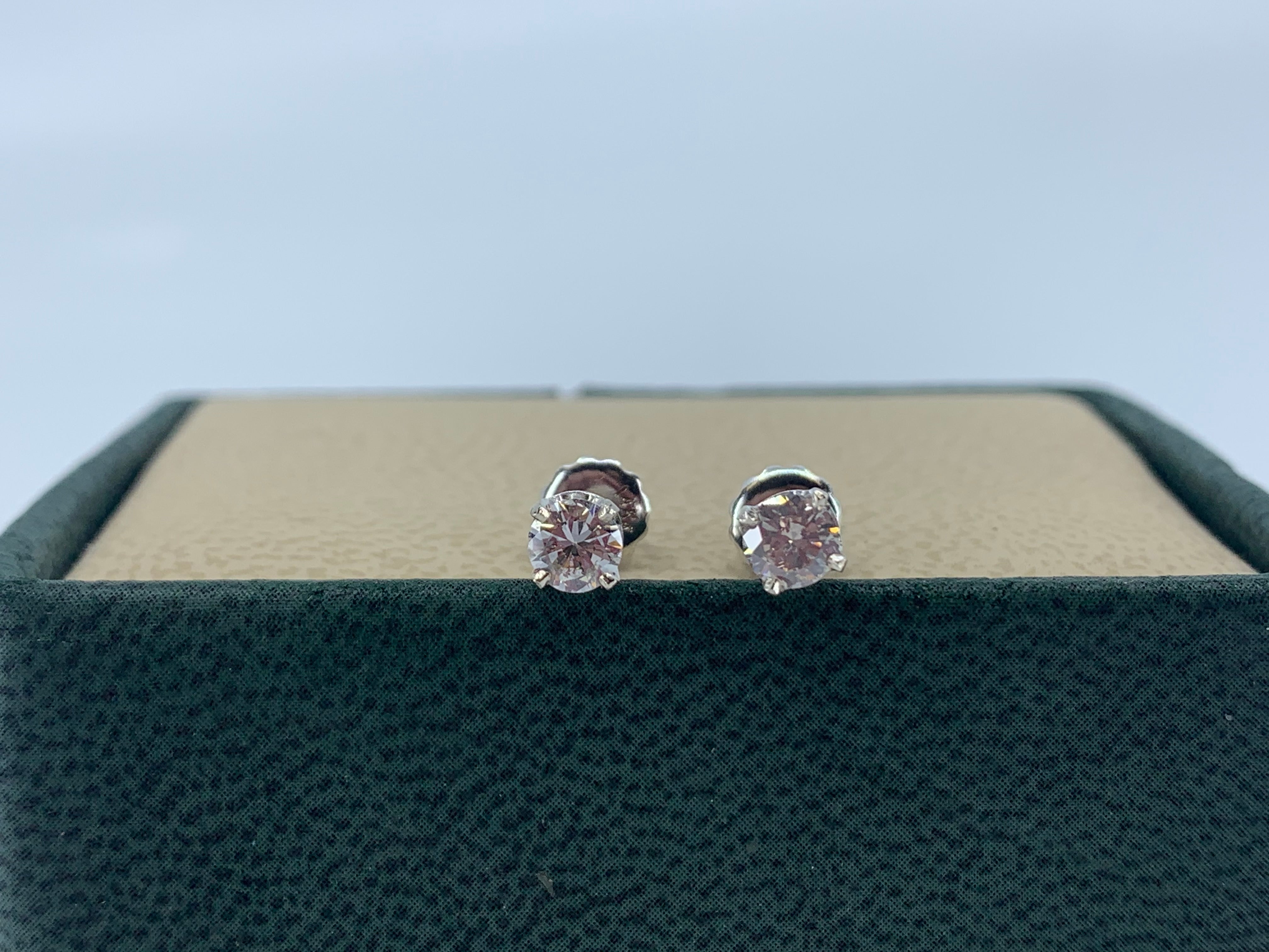 14K White Gold Diamond Studs .56 Carat Total Weight with Screw Back Post