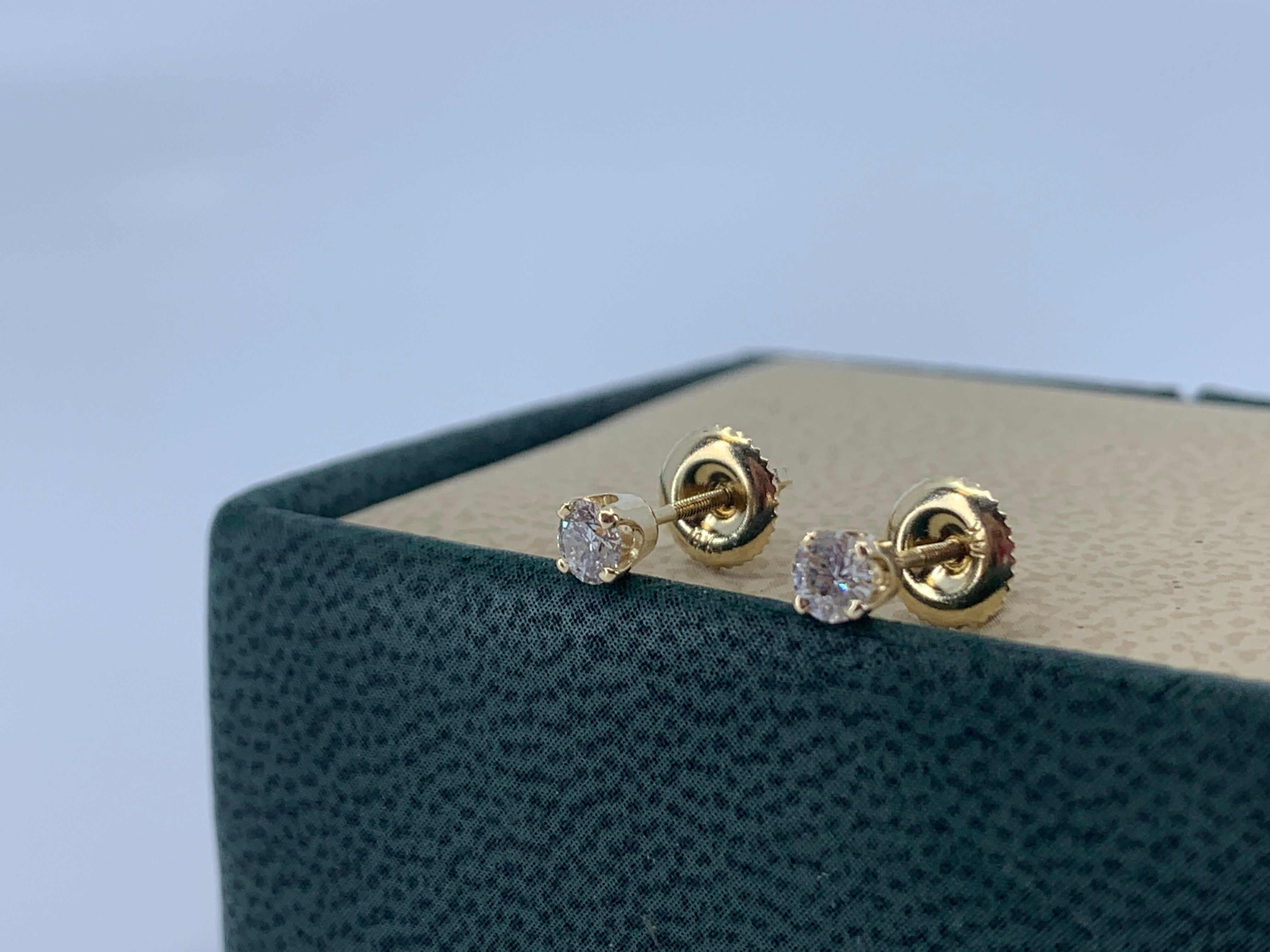 14K Yellow Gold Diamond Studs .32 Carat Total Weight with Screw Back Post